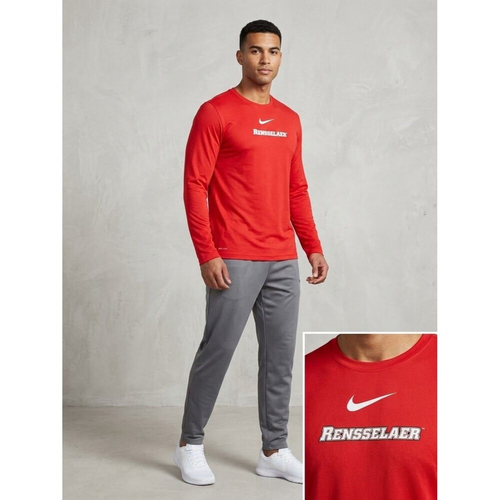 Nike Mens Large Rensselaer RPI Athletic Shirt Long Sleeve Red Dri-Fit On-Field